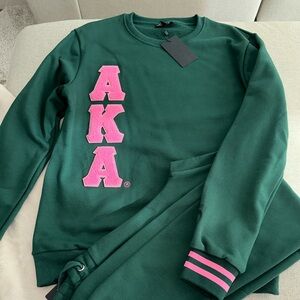 **BRAND NEW** Green AKA Sweatshirt and Joggers Set with Pink AKA Lettering